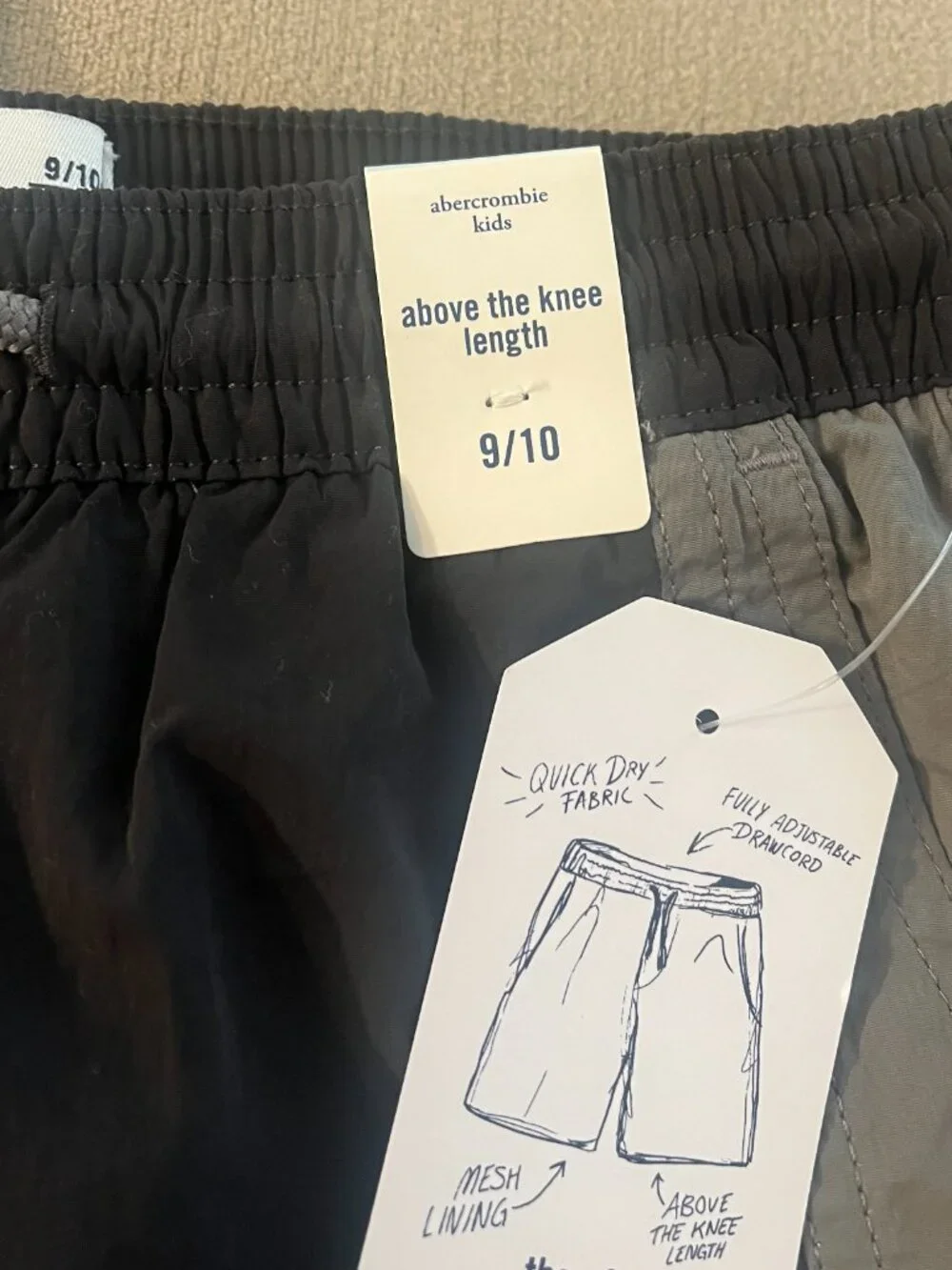 Abercrombie Kids Boys Blue & Gray Lining Above Knee pool Shorts Size 9/10 NWT